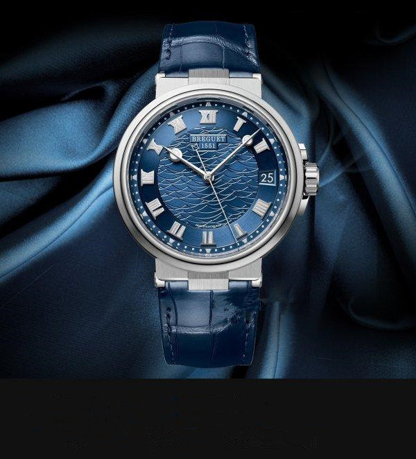 上海静安二手表回收价格宝玑航海系列5517白金蓝盘表