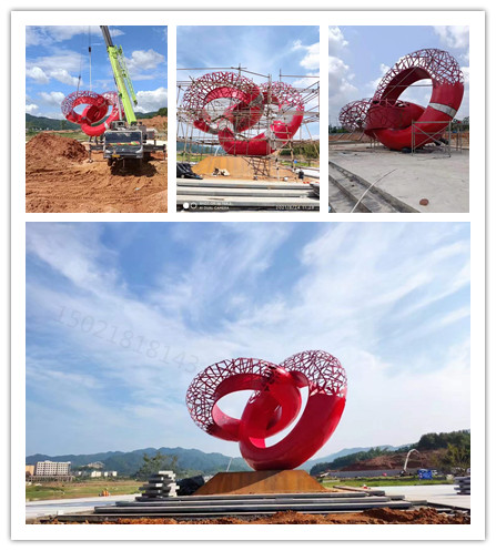镇江城市景观 不锈钢镂空环环相扣雕塑制作